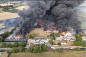 Highlands Farm Fire East Hanningfield , Essex UK, 20 Firefighters Hospitalised After Explosion at Industrial Units