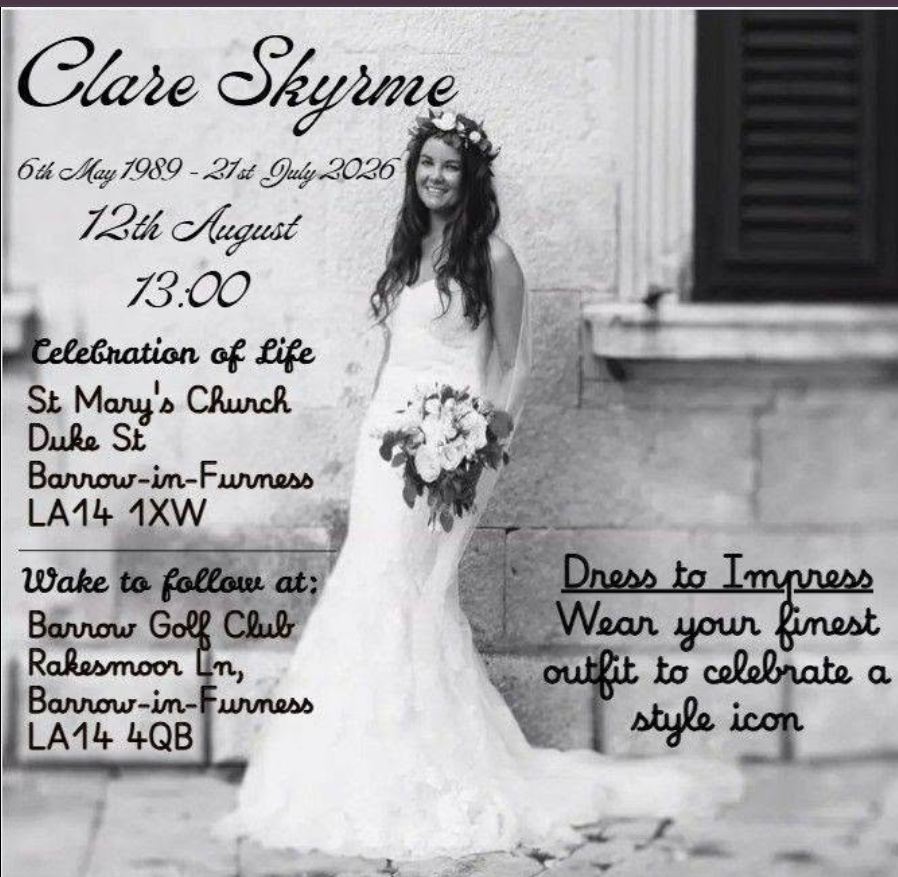 Clare Skyrme Death Obituary Barrow-in-Furness, England, family and friends remember beloved woman as celebration of life announced